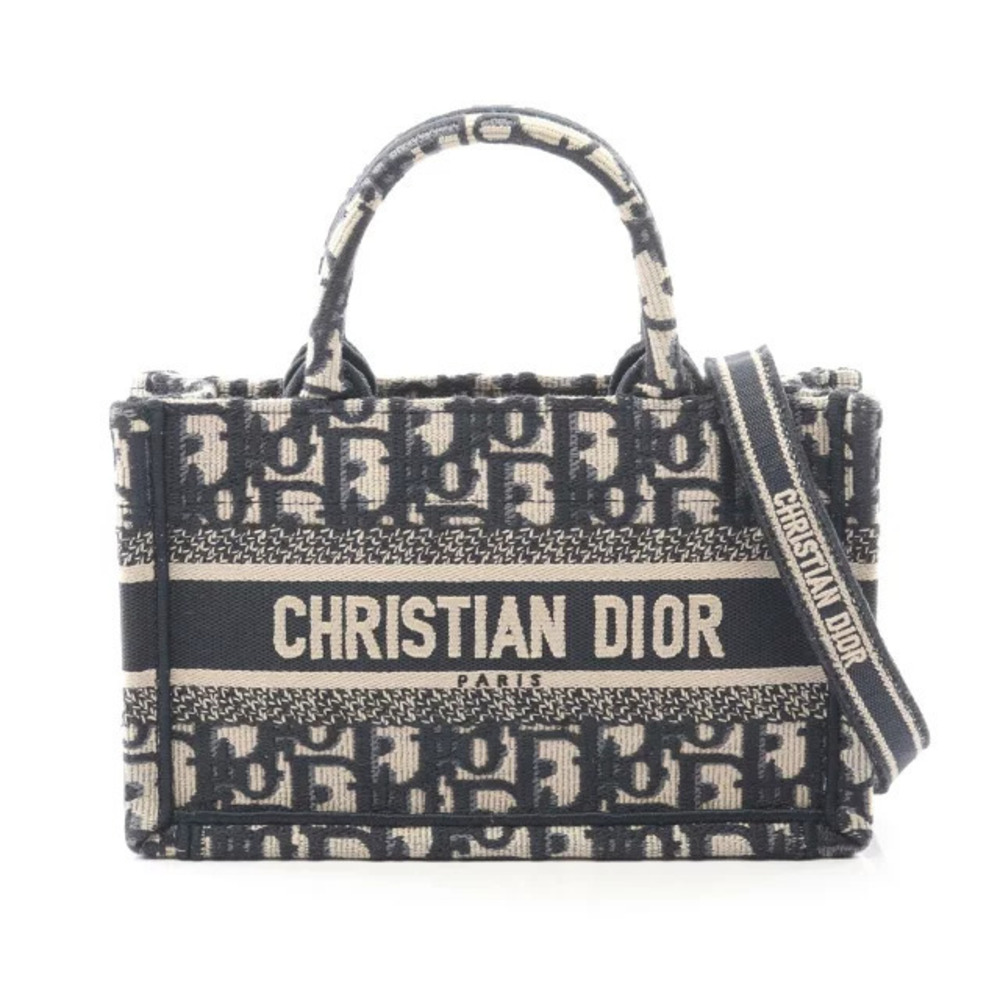 Christian Dior BOOK TOTE Bag Canvas Beige Cream Navy Blue